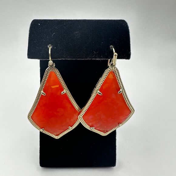 RARE retired Kendra Scott Peach Opal Alexandra Dangle Earrings in gold tone! - Picture 13 of 14